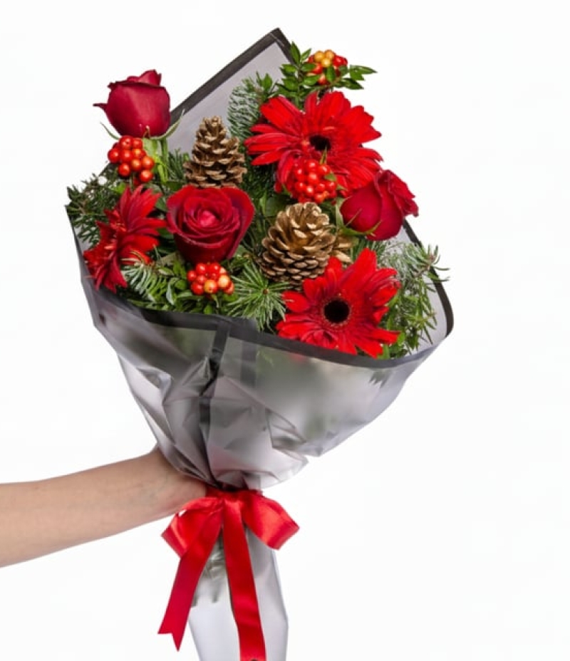 Kırmızı Gül & Kırmızı Gerbera ve Kokina Buketi
